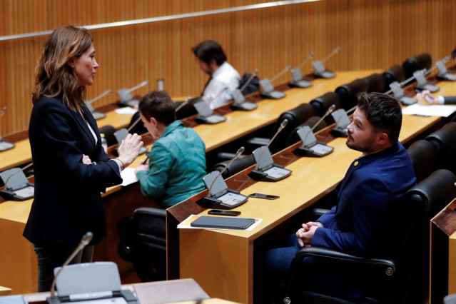 El portavoz de ERC en el Congreso Gabriel Rufián, durante la intervención del ministro de Sanidad, Salvador Illa, en su comparecencia en el Congreso