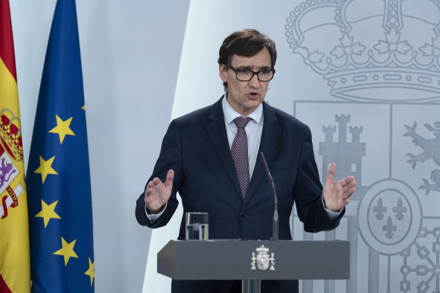 El ministro de Sanidad, Salvador Illa, en rueda de prensa en La Moncloa.