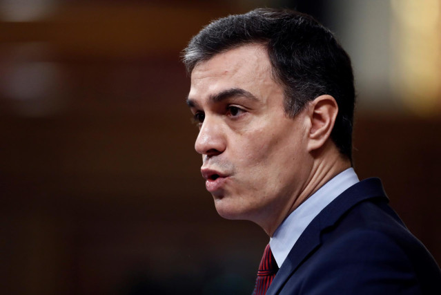 El presidente del Gobierno, Pedro Sánchez, durante su intervención en el pleno del Congreso