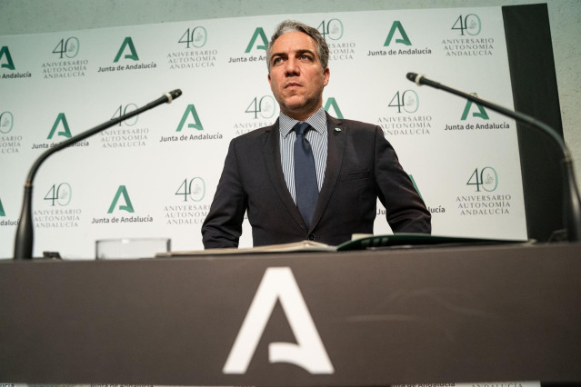 El consejero de la Presidencia, Administración Pública e Interior y portavoz del Gobierno andaluz, Elías Bendodo, en una imagen de archivo.