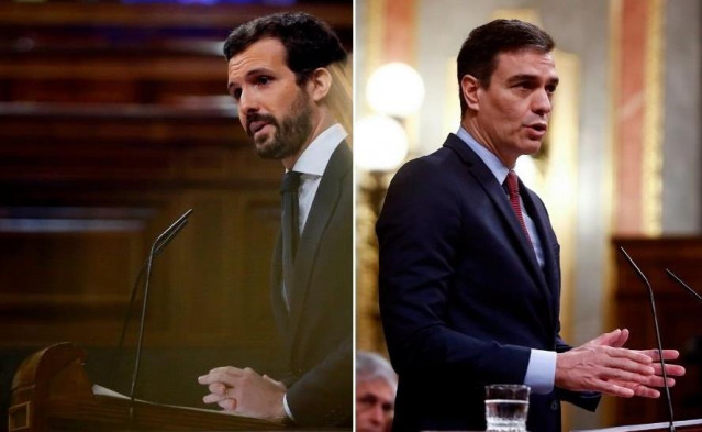 El líder del PP, Pablo Casado, y el presidente del Gobierno, Pedro Sánchez.