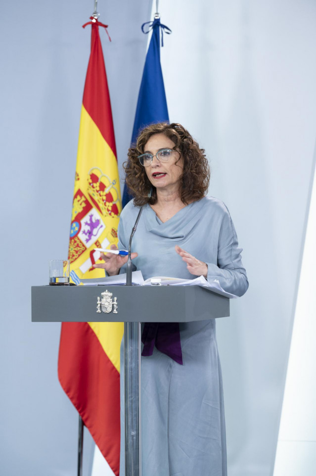 La ministra de Hacienda y portavoz del Ejecutivo, María Jesús Montero, en rueda de prensa en el Palacio de La Moncloa