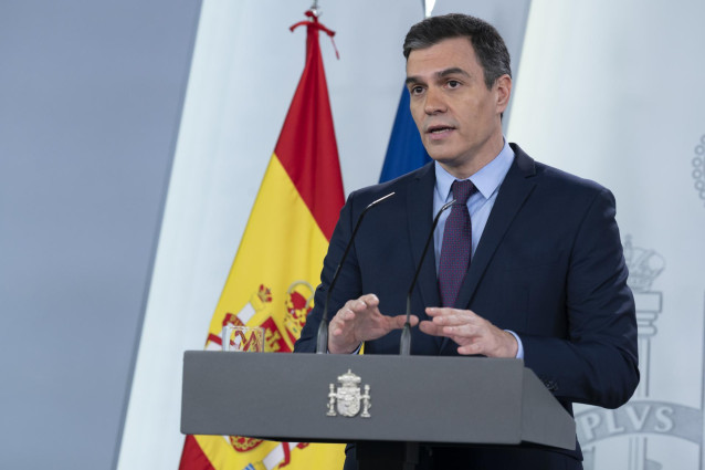 El presidente del Gobierno, Pedro Sánchez, durante una rueda de prensa tras la videoconferencia con los presidentes autonómicos y tras el inicio de la nueva prórroga del estado de alarma, después de que el Consejo de Ministros lo aprobara el viernes pasad
