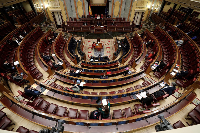 El presidente del Gobierno, Pedro Sánchez, en el Pleno del Congreso