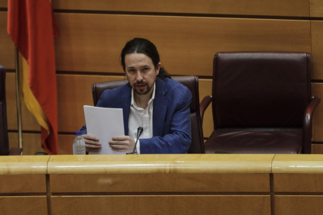 El vicepresidente segundo del Gobierno, Pablo Iglesias, durante su comparecencia en el Senado