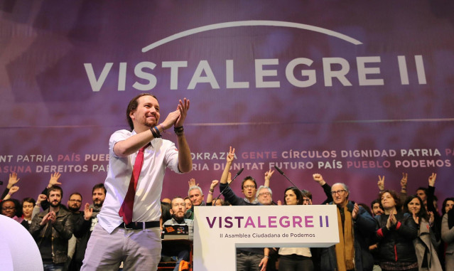 El secretario general de Podedmso, Pablo Iglesias, en la Asamblea de Vistalegre II