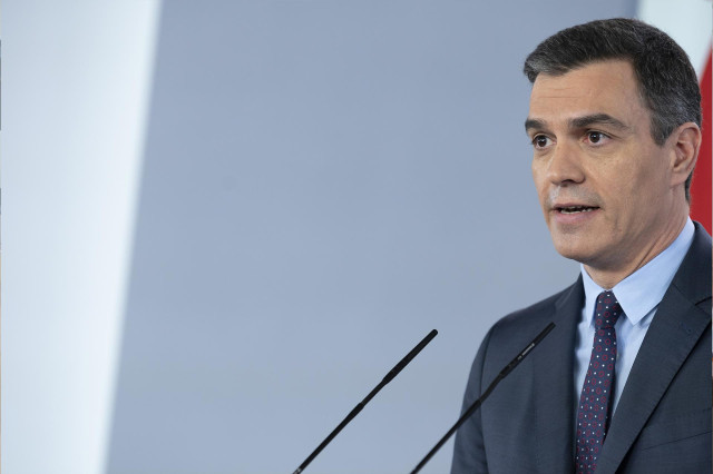 El presidente del Gobierno, Pedro Sánchez, durante su comparecencia para dar cuenta de las últimas determinaciones sobre la crisis del Covid-19. En Madrid, (España), a 9 de mayo de 2020.