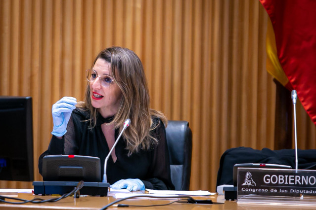 La ministra de Trabajo y Economía Social, Yolanda Díaz, durante una comparecencia ante la Comisión de Trabajo del Congreso