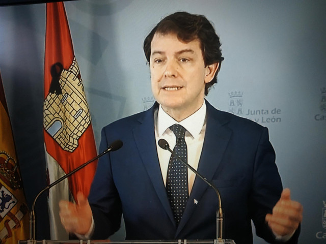 Alfonso Fernández Mañueco, durante su comparecencia tras la videoconferencia con Pedro Sánchez.