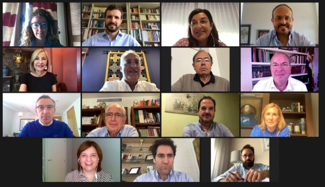 Videoconferencia del presidente del PP, Pablo Casado, con los líderes autonómicos del PP