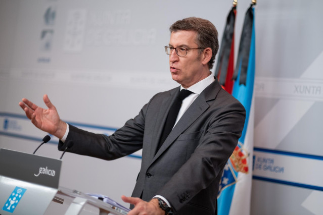 El presidente de la Xunta, Alberto Núñez Feijóo, en rueda de prensa.
