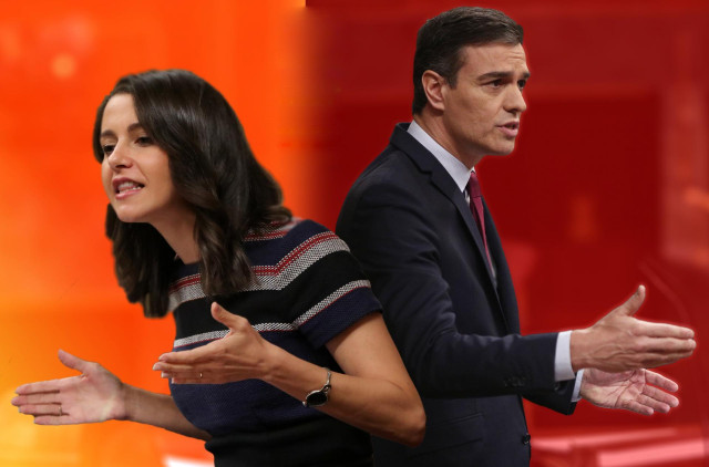 La portavoz de Ciudadanos en el Congreso de los Diputados, Inés Arrimadas, y el presidente del Gobierno, Pedro Sánchez.