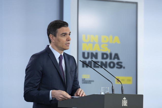 El presidente del Gobierno, Pedro Sánchez, comparece en una rueda de prensa telemática donde ha anunciado que la próxima semana pedirá al Congreso de los Diputados una nueva prórroga del estado de alarma