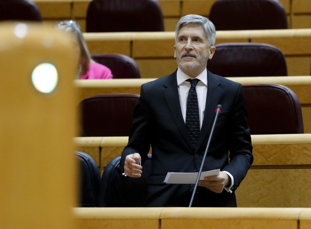 El ministro del Interior, Fernando Grande-Marlaska, durante su intervención en la Sesión de Control al Gobierno en el Senado donde responderá sobre las actuaciones que el Ministerio del Interior está desarrollando en esta crisis del COVID-19, en Madrid (E
