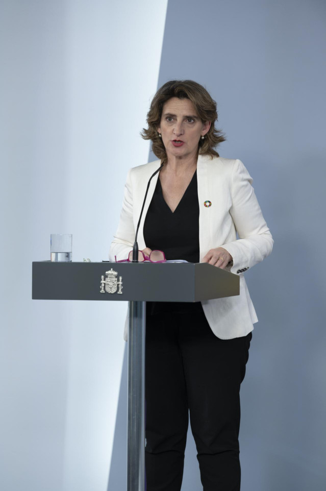 La vicepresidenta para la Transición Ecológica y el Reto Demográfico, Teresa Ribera, durante la rueda de prensa posterior al Consejo de Ministros celebrado en Moncloa el día 66 del estado de alarma. En Madrid (España), a 19 de mayo de 2020.