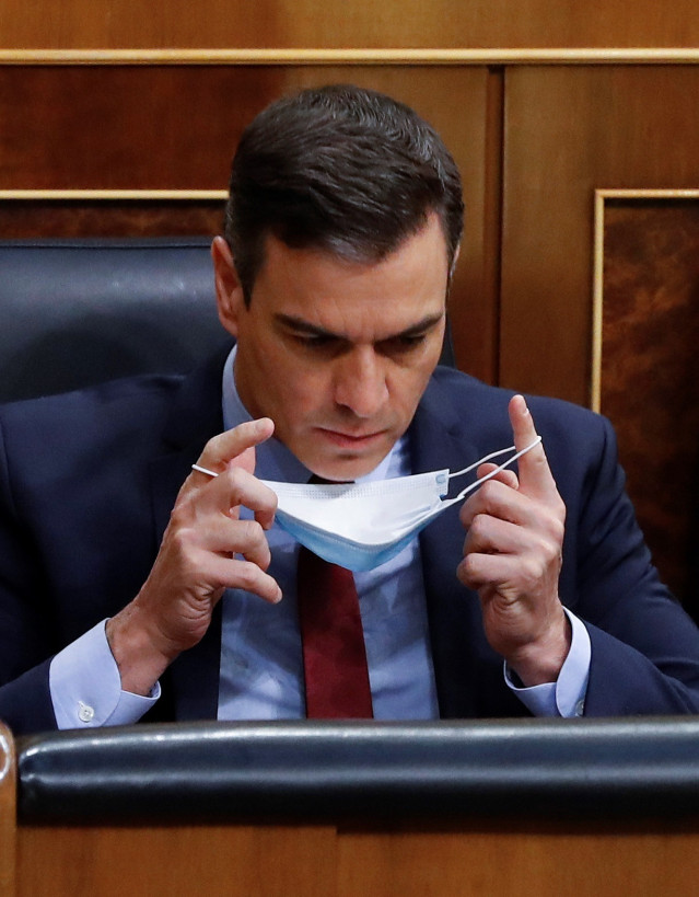 El presidente del Gobierno, Pedro Sánchez, al inicio este miércoles en el Congreso del debate de la quinta prórroga del estado de alarma, en Madrid (España), a 20 de mayo de 2020.