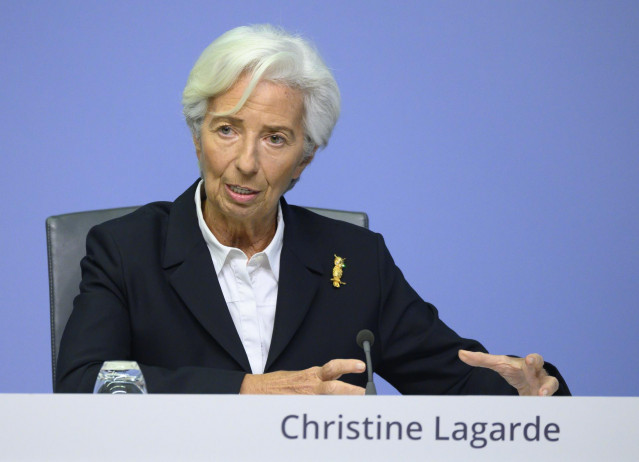 FILED - 23 January 2020, Hessen, Frankfurt_Main: Christine Lagarde, President of the European Central Bank (ECB), speaks at one of the ECB's regular press conferences. Germany's central bank, the Bundesbank, must continue participating in bond-buying for