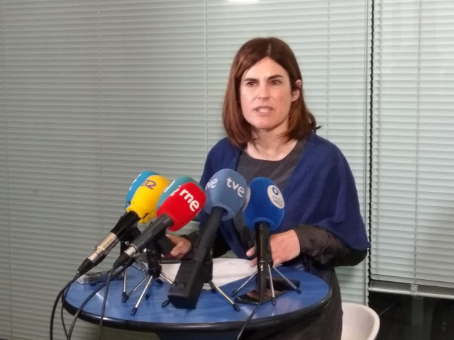 La candidata a lehendakari de Podemos Euskadi, MIren Gorrotxategi, en rueda de prensa en Bilbao.