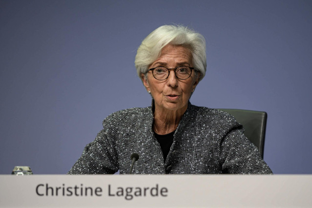 dpatop - HANDOUT - 12 March 2020, Frankfurt: European Central Bank (ECB) President Christine Lagarde speaks during a press conference following the meeting of the Governing Council of the European Central Bank in Frankfurt. Photo: Dirk Claus/European Cent
