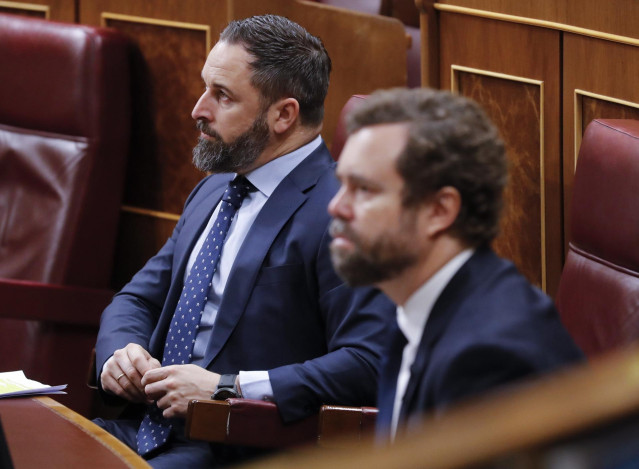 El líder de Vox, Santiago Abascal y el portavoz en el Congreso, Iván Espinosa de los Monteros