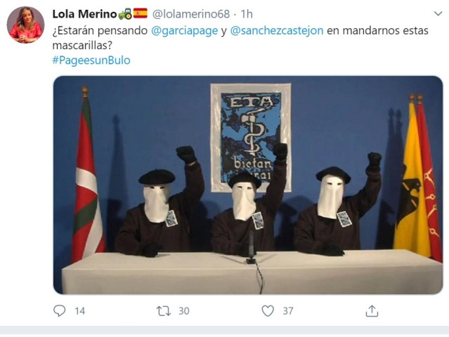 Tuit de la portavoz del PP en las Cortes de C-LM, Lola Merino