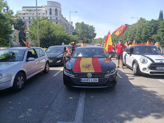 Imagen del Paseo de Recoletos, donde va a dar inicio una de las manifestación en coches particulares conovcadas por Vox para protestar contra la gestión del Gobierno en la crisis del coronavirus y pedir su dimisión, en Madrid (España) a 23 de mayo de 2020