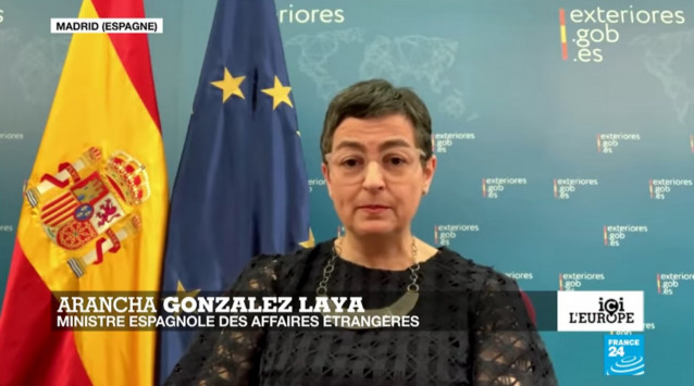 La ministra de Asuntos Exteriores, Arancha González Laya, durante una entrevista en France24