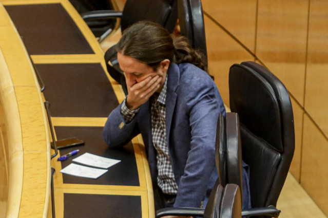 El vicepresidente segundo del Gobierno y ministro de Derechos Sociales y Agenda 2030, Pablo Iglesias, durante un pleno de control al Gobierno en el Senado
