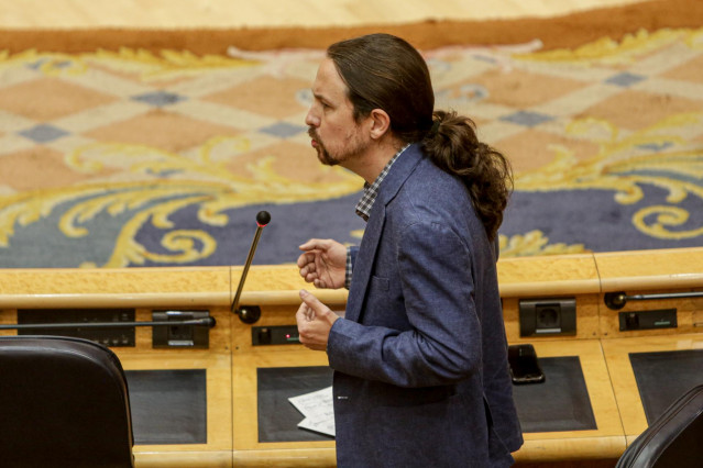 El vicepresidente segundo del Gobierno y ministro de Derechos Sociales y Agenda 2030, Pablo Iglesias, en el Pleno del Senado.