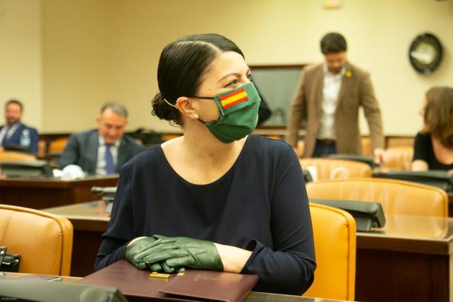 La diputada de Vox Macarena Olona, en la Comisión de Interior del Congreso