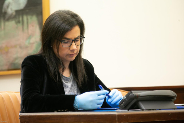 La portavoz del Grupo Popular en la Comisión de Interior del Congreso, Ana Belén Vázquez, durante la comparecencia del ministro del Interior, Fernando Grande-Marlaska. En Madrid (España) a 23 de abril de 2020.