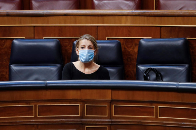 La ministra de Trabajo, Yolanda Díaz, durante un Pleno del Congreso
