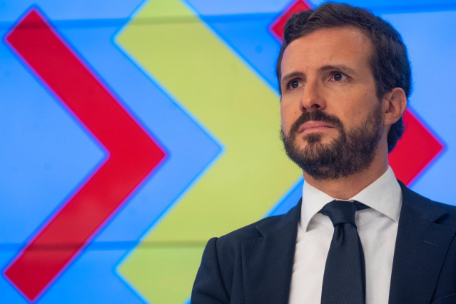 El líder del PP, Pablo Casado, preside la re reunión del comité de dirección del PP. Madrid, 25 de mayo de 2020.