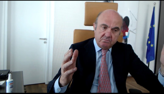 Luis de Guindos, vicepresidente del BCE, durante una sesión telemática organizada por la Cámara de España