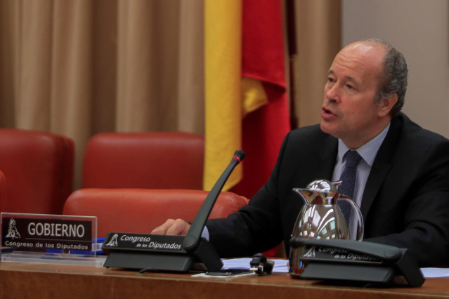 El ministro de Justicia, Juan Carlos Campo, durante su comparecencia  ante la Comisión de Justicia del Congreso de los Diputados para explicar las medidas diseñadas con el fin de evitar el colapso de los juzgados tras el estado de alarma, en Madrid (Españ