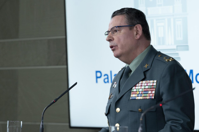 El DAO de la Guardia Civil, Laurentino Ceña, durante una rueda de prensa tras una reunión del Gabinete del Seguimiento del Estado de Alarma por el coronavirus