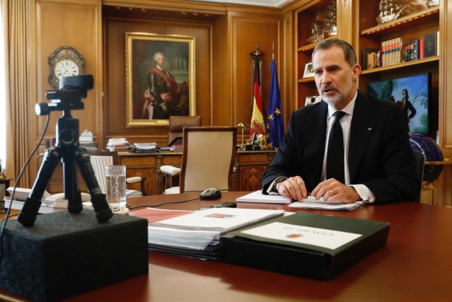 El Rey Felipe VI mantiene una reunión por videoconferencia con los representantes del Consejo General de Colegios Profesionales de Administradores de Fincas.