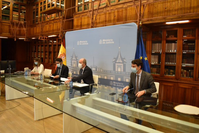 El ministro de Justicia, Juan Carlos Campo, durante la reunión de la Comisión de Coordinación de Crisis del covid-19 en la Administración de Justicia