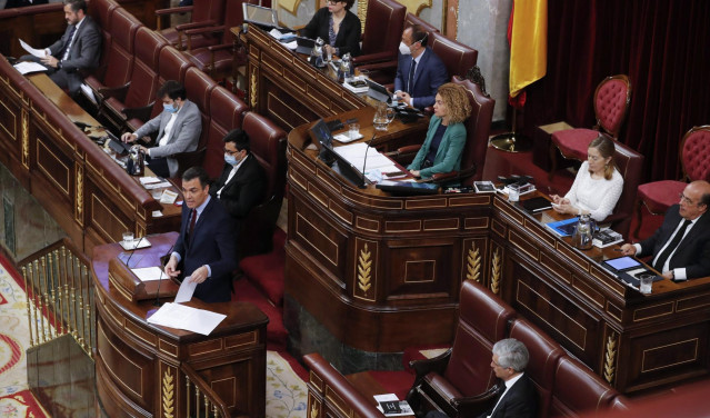 El presidente del Gobierno, Pedro Sánchez, haciendo una intervención en el Pleno del Congreso de los Diputados.