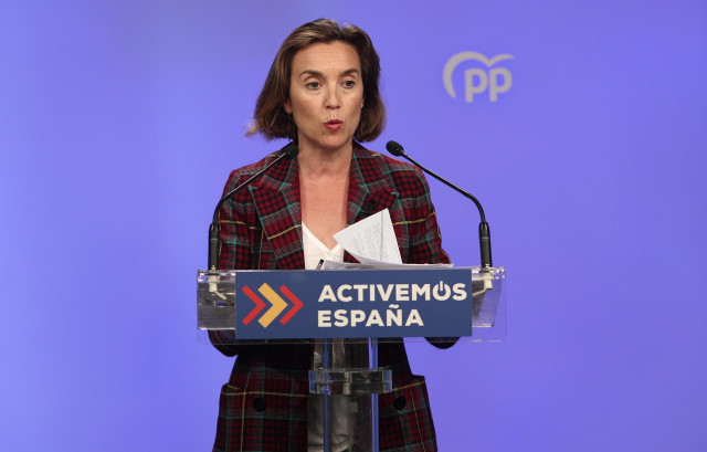 La vicesecretaria de Política Social del PP, Cuca Gamarra, ofrece una rueda de prensa en la sede nacional. En Madrid (España), a 1 de junio de 2020.