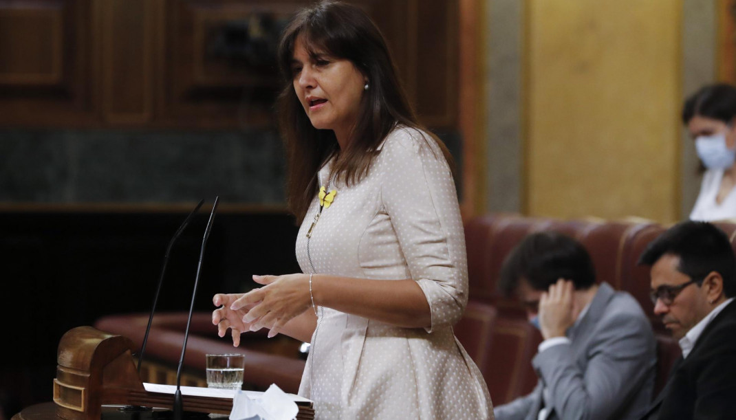La portavoz de Junts per Catalunya, Laura Borràs, durante su intervención en el pleno del Congreso que debate y vota este miércoles la quinta prórroga del estado de alarma., en Madrid (España), a