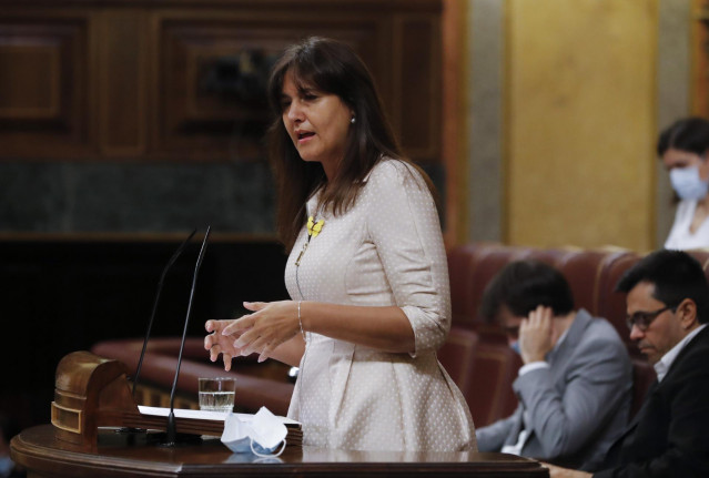 La portavoz de Junts per Catalunya, Laura Borràs, durante su intervención en el pleno del Congreso que debate y vota este miércoles la quinta prórroga del estado de alarma., en Madrid (España), a 20 de mayo de 2020.