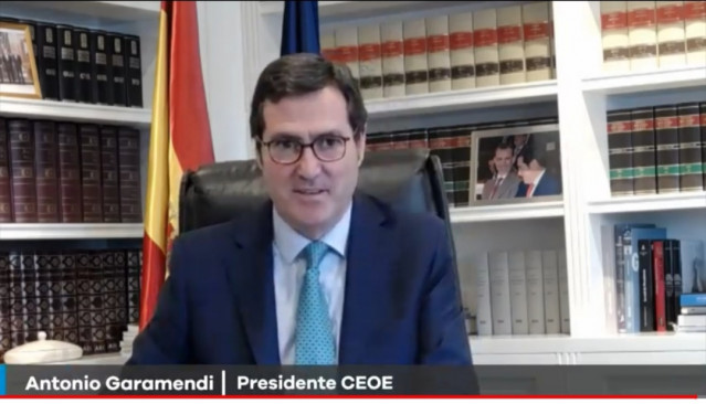 El presidente de la CEOE Antonio Garamendi, en su intevención on line en Encuentros Económicos de FER-UNIR