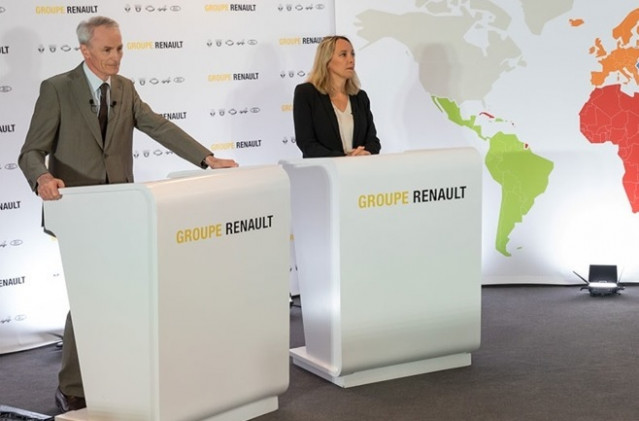 El presidente de Renault. Jean-Dominique Senard, y la directora general interina, Clotilde Delbos.