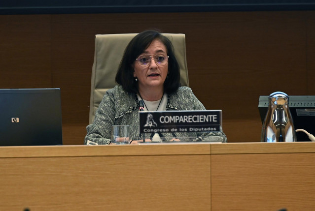 La presidenta de la Autoridad Independiente de Responsabilidad Fiscal (AIReF), Cristina Herrero, durante su comparecencia en la Comisión de Hacienda del Congreso este jueves