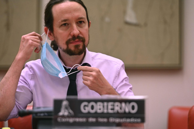 El vicepresidente segundo y ministro de Derechos Sociales y Agenda 2030, Pablo Iglesias, comparece ante la Comisión de Derechos Sociales y Políticas Integrales de la Discapacidad del Congreso de los Diputados., en Madrid (España), a 4 de mayo de 2020.