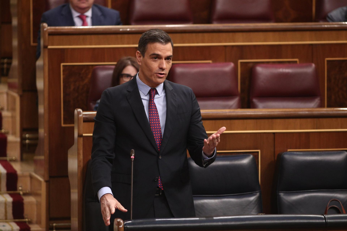 El presidente del Gobierno, Pedro Sánchez, durante su intervención en el Pleno del Congreso de los Diputados.