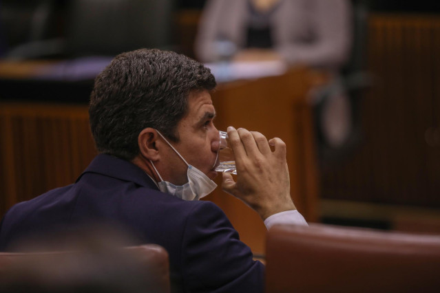 El portavoz del grupo parlamentario Ciudadanos, Sergio Romero, en una foto de archivo en el Pleno del Parlamento.
