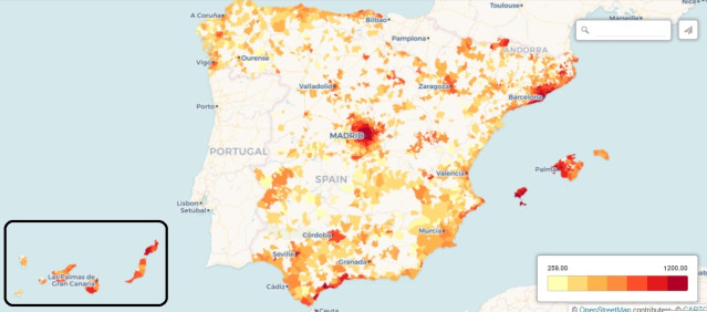 Precio del alquiler en municipios de España en 2018