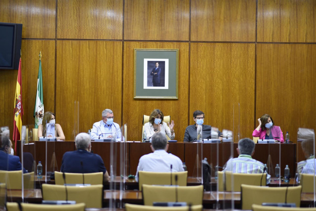 Susana Díaz reunida en el Parlamento con los cinco sindicatos que forman parte de la Mesa Sectorial de Salud de Andalucía: CCOO, UGT, CSIF, SMA y Satse